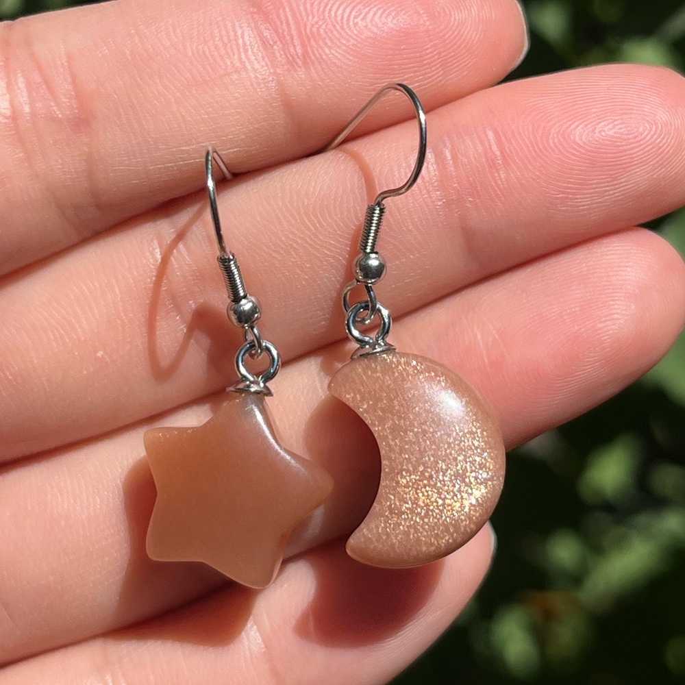Stainless steel peach moonstone earrings